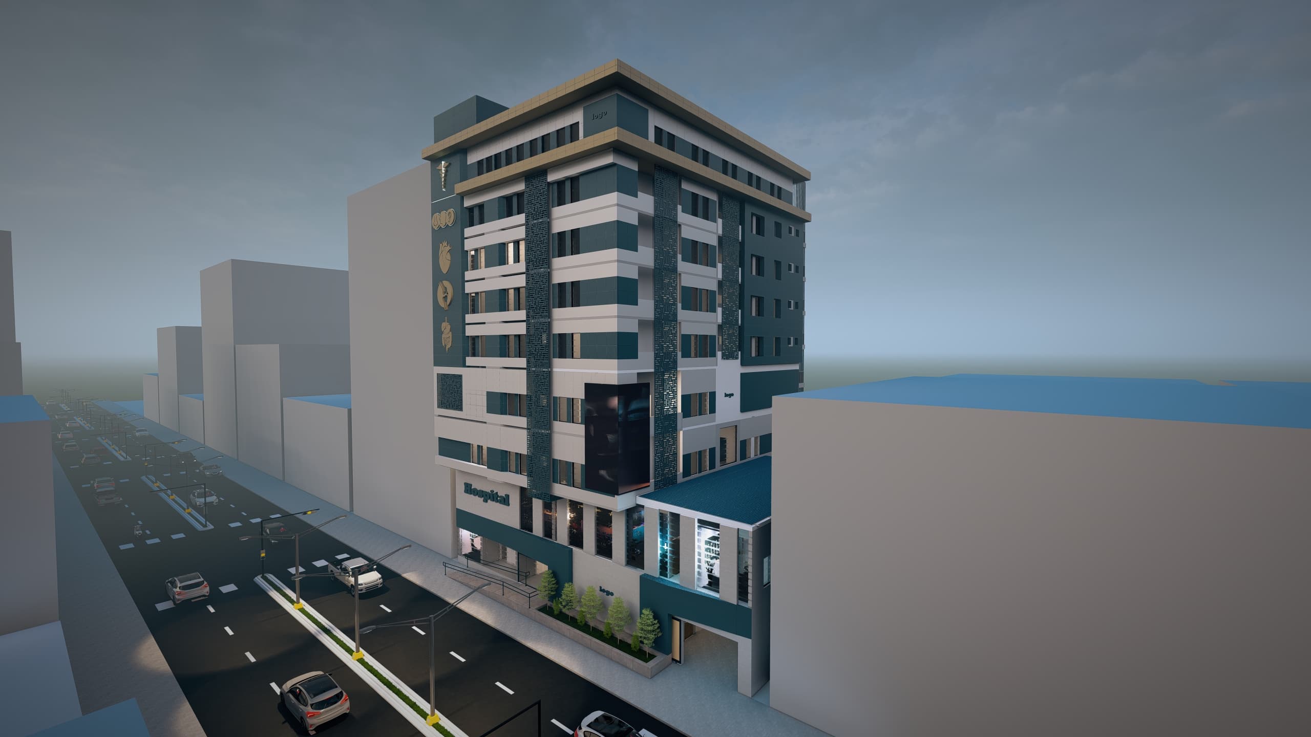 Modern residential complex with balconies